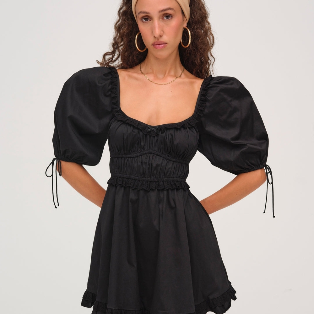 For Love And Lemons Black Puff Sleeve Mini Dress